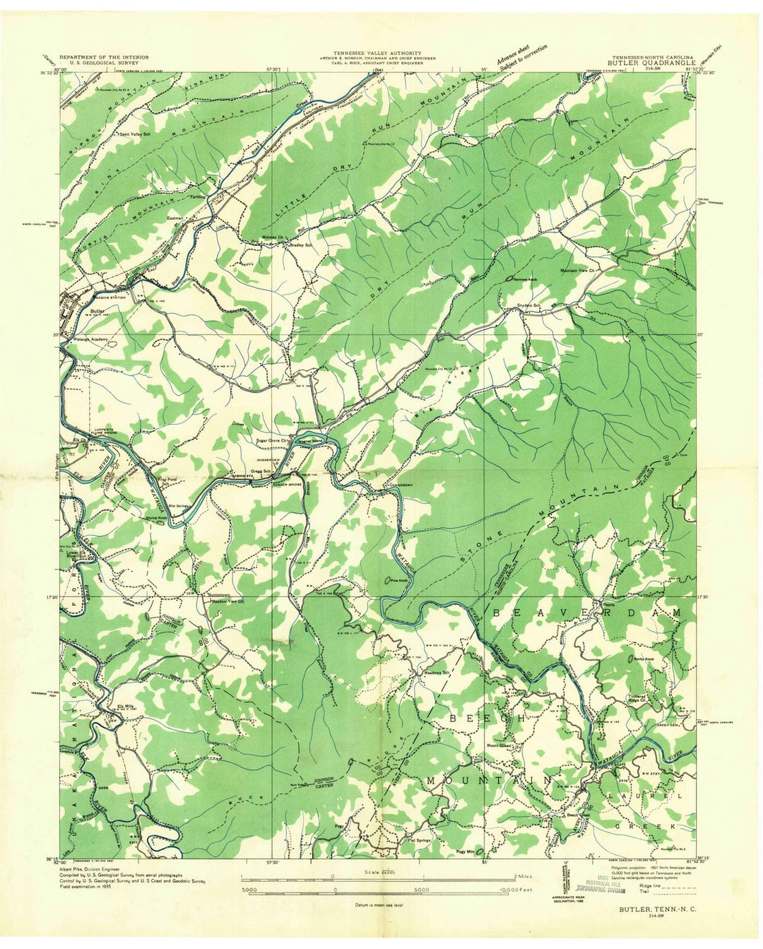 1935 Butler, TN - Tennessee - USGS Topographic Map