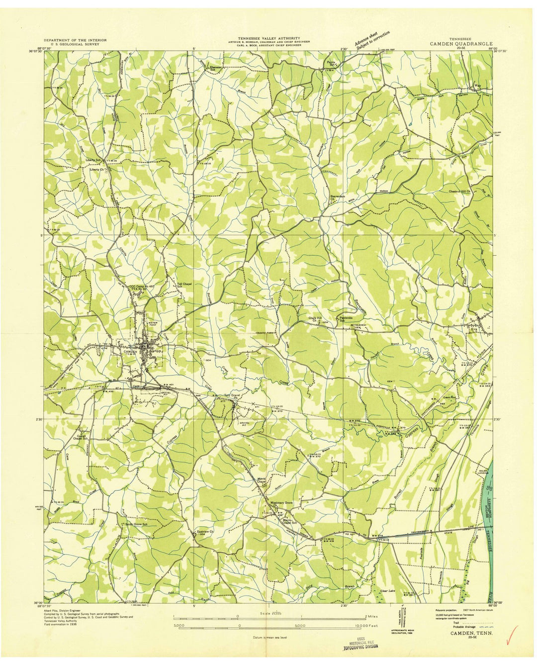 1936 Camden, TN - Tennessee - USGS Topographic Map
