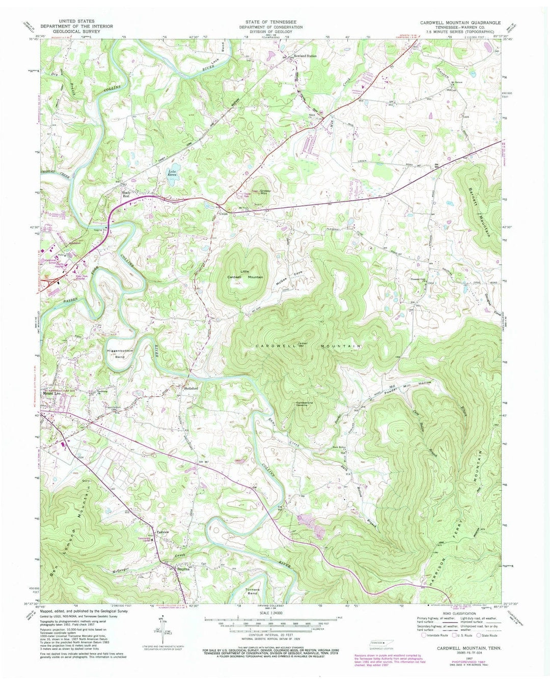 1957 Cardwell Mountain, TN - Tennessee - USGS Topographic Map