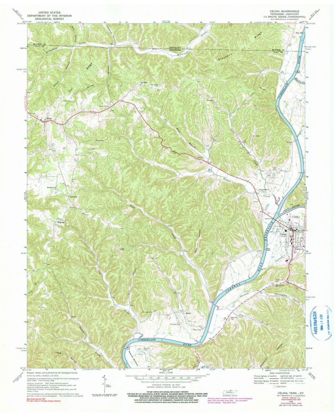 1968 Celina, TN - Tennessee - USGS Topographic Map