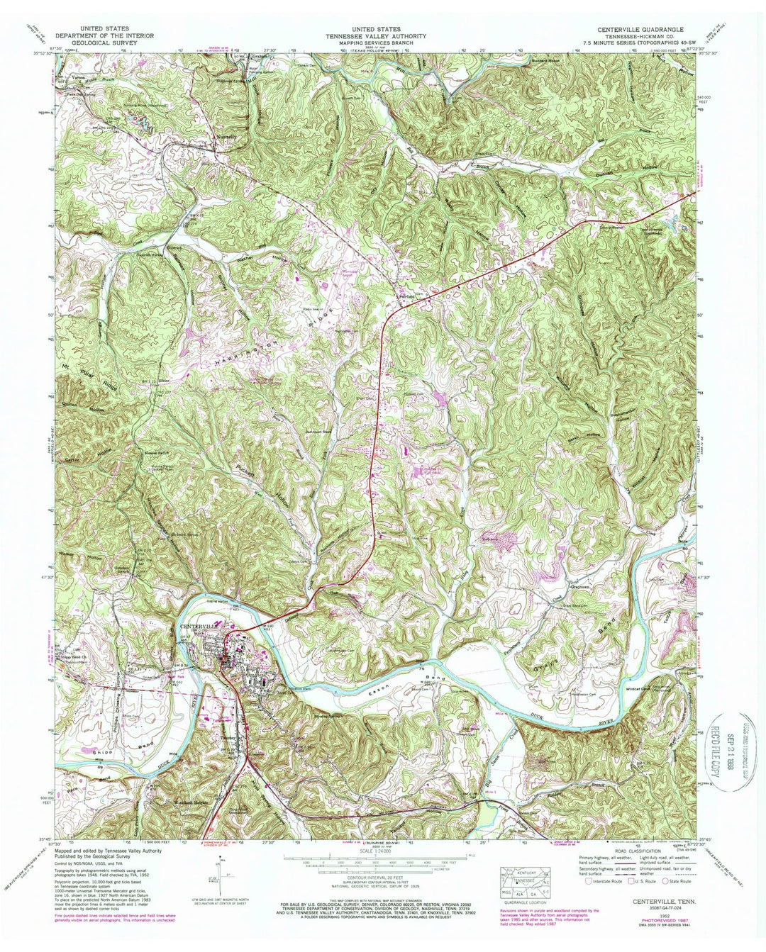 1952 Centerville, TN - Tennessee - USGS Topographic Map