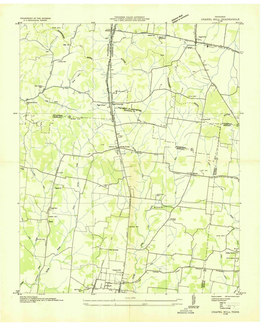 1936 Chapel Hill, TN - Tennessee - USGS Topographic Map