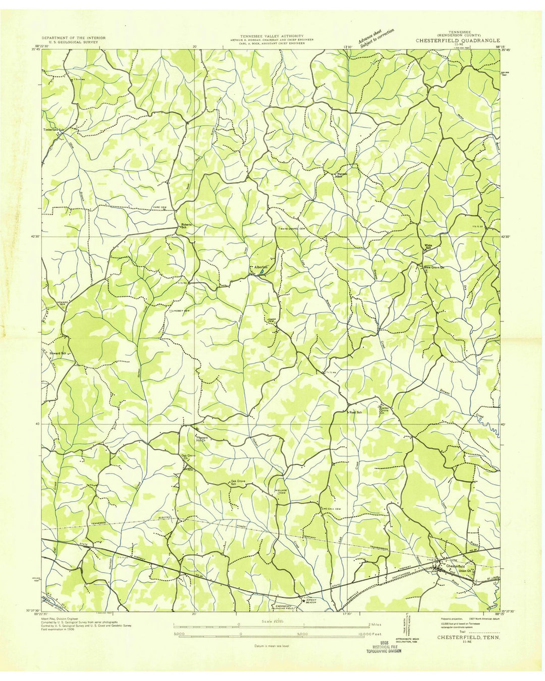 1936 Chesterfield, TN - Tennessee - USGS Topographic Map