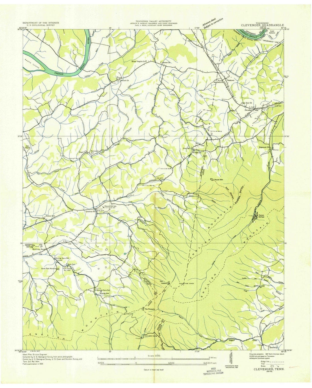1935 Clevenger, TN - Tennessee - USGS Topographic Map