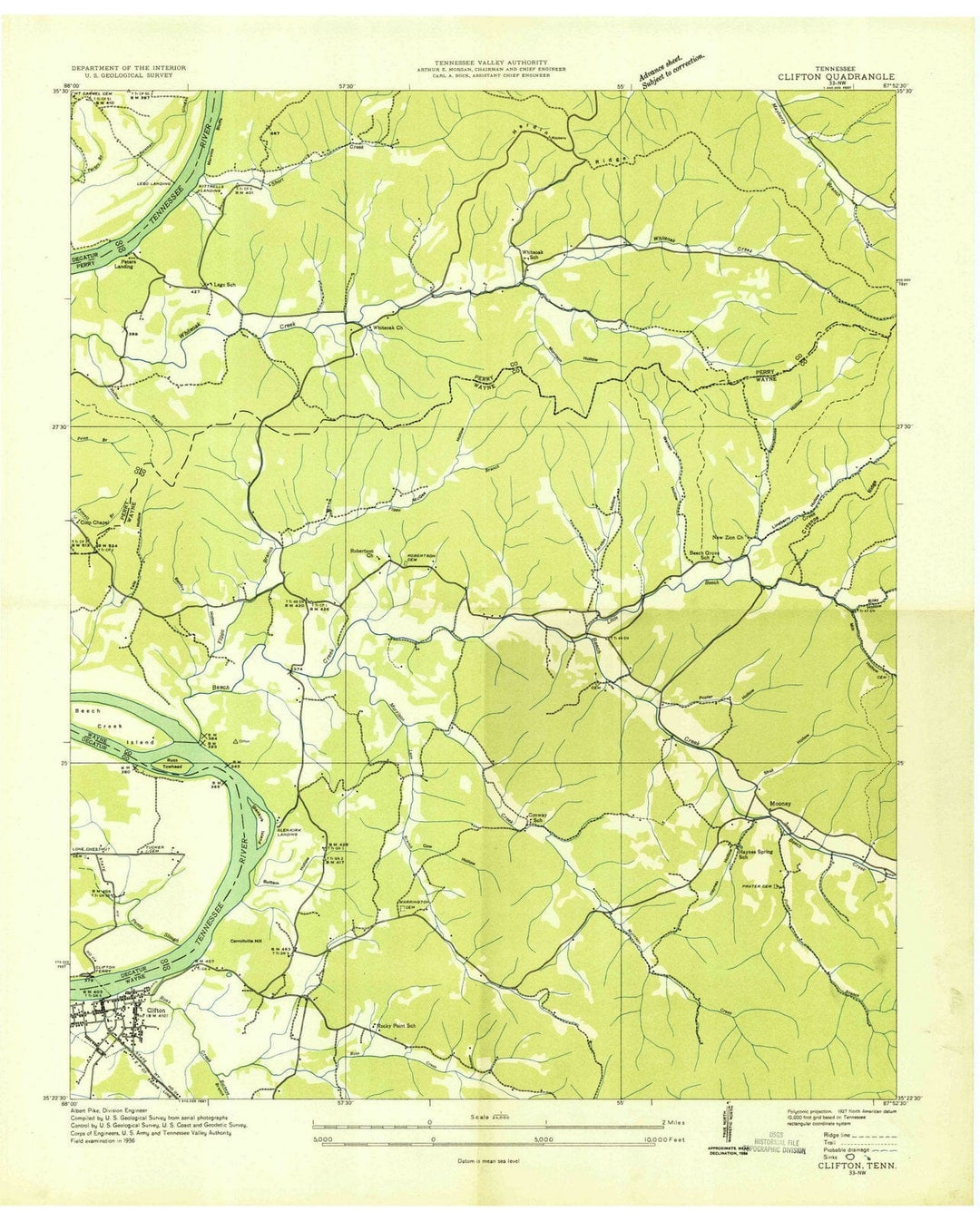 1936 Clifton, TN - Tennessee - USGS Topographic Map