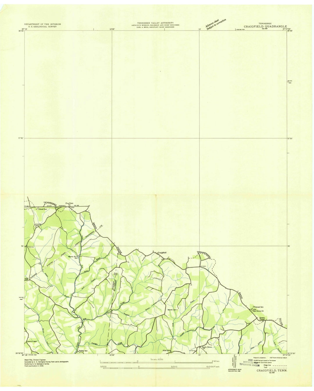 1936 Craigfield, TN - Tennessee - USGS Topographic Map
