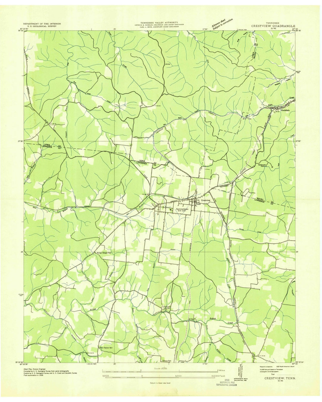 1936 Crestview, TN - Tennessee - USGS Topographic Map