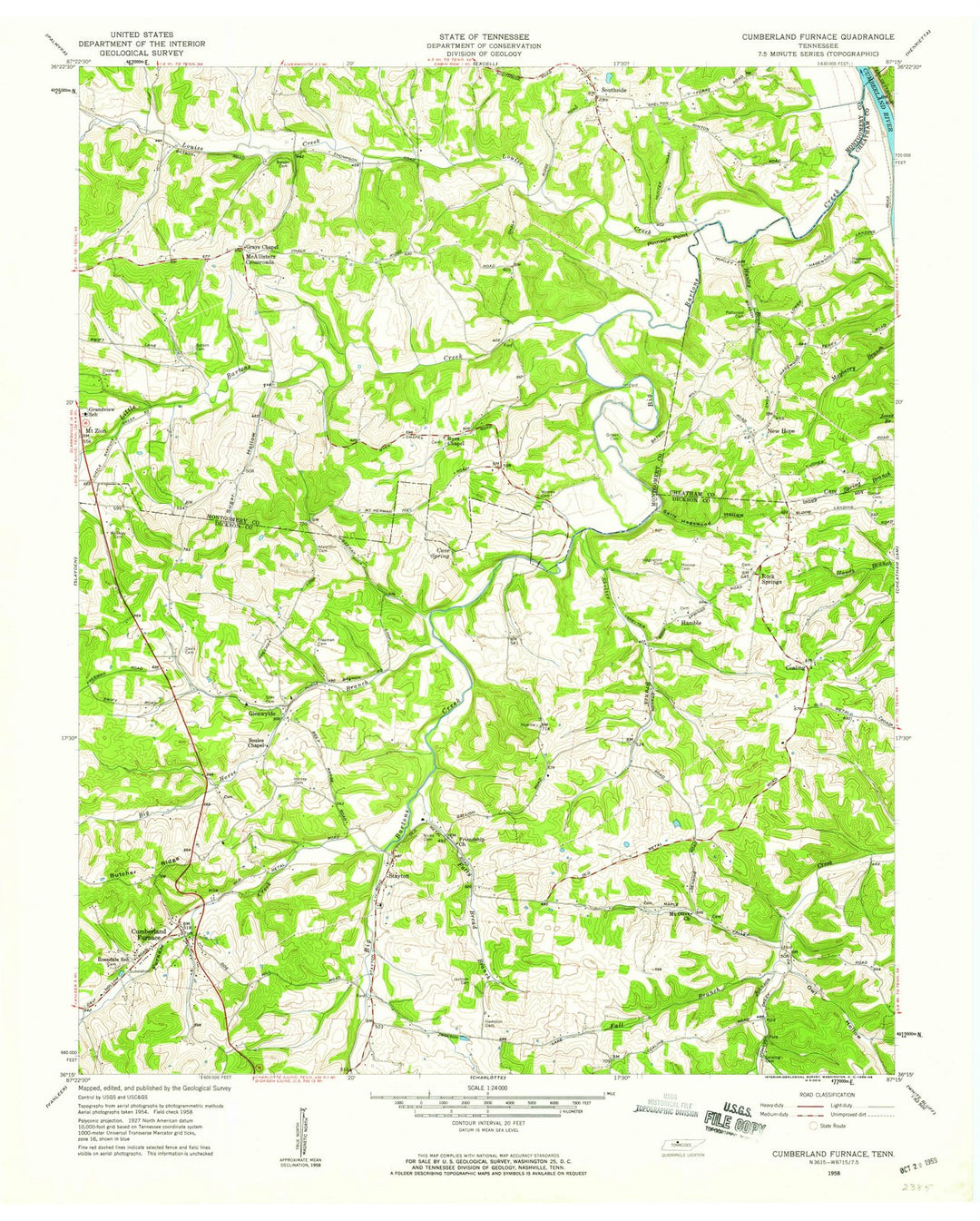 1958 Cumberland Furnace, TN - Tennessee - USGS Topographic Map