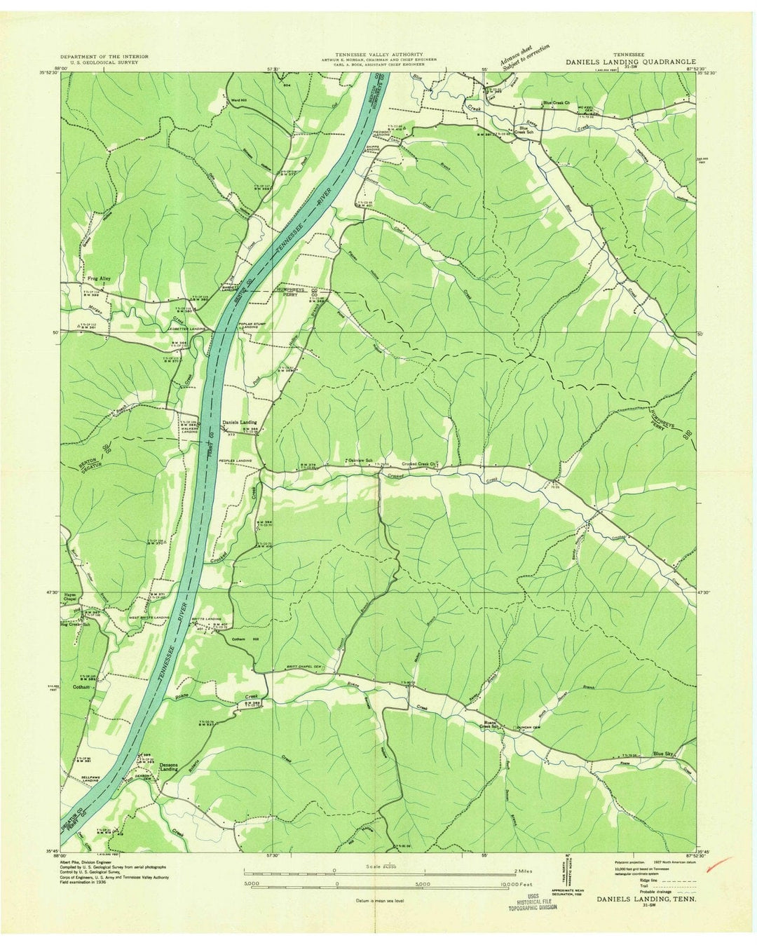 1936 Daniels Landing, TN - Tennessee - USGS Topographic Map