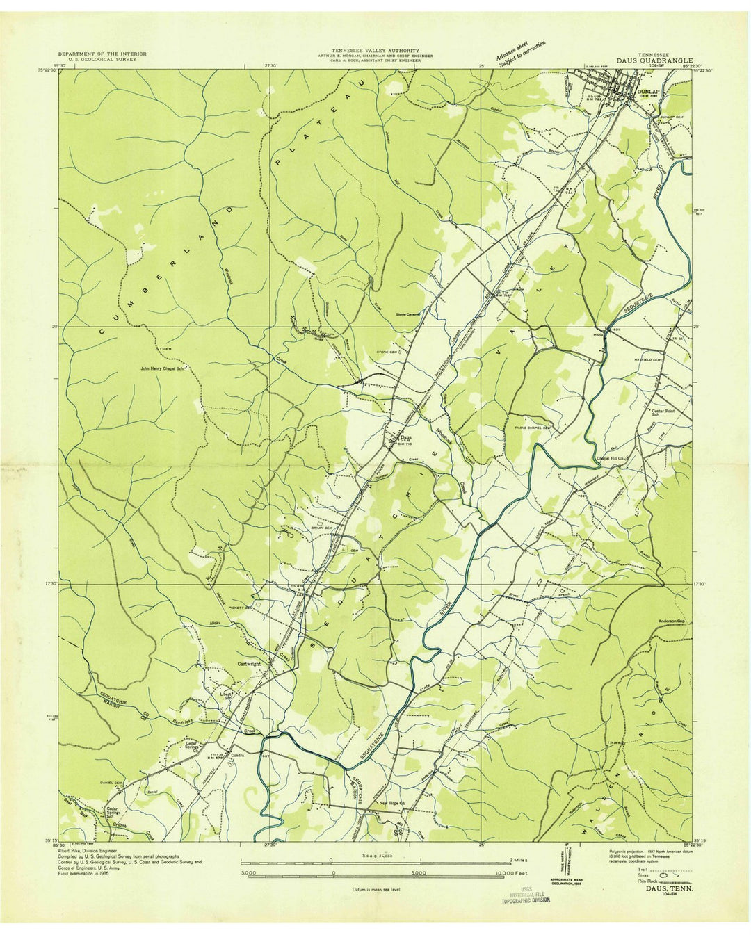 1936 Daus, TN - Tennessee - USGS Topographic Map