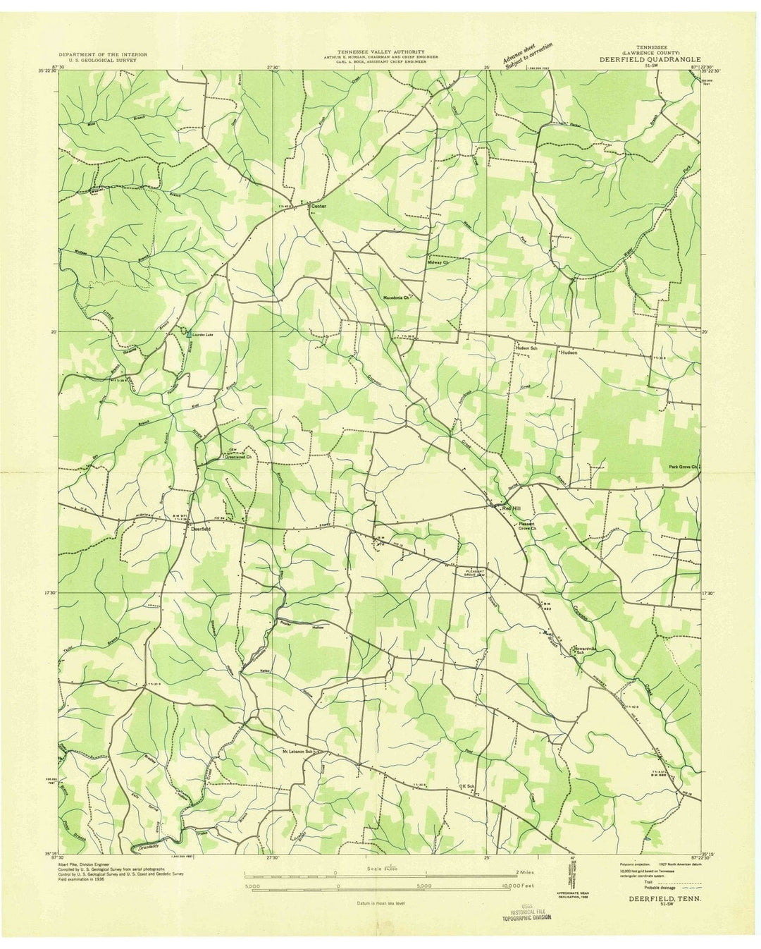 1936 Deerfield, TN - Tennessee - USGS Topographic Map