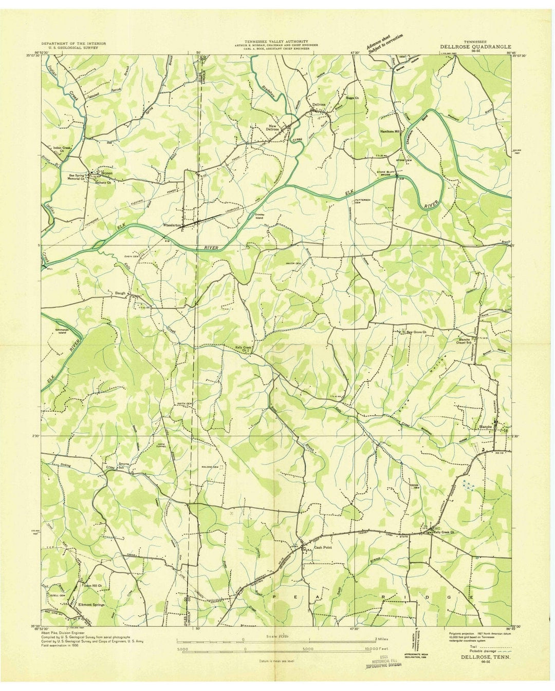 1936 Dellrose, TN - Tennessee - USGS Topographic Map