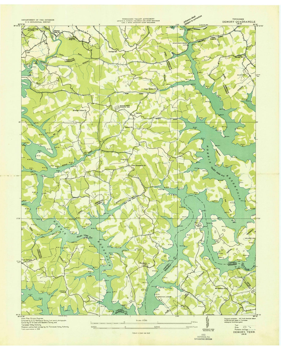 1936 Demory, TN - Tennessee - USGS Topographic Map