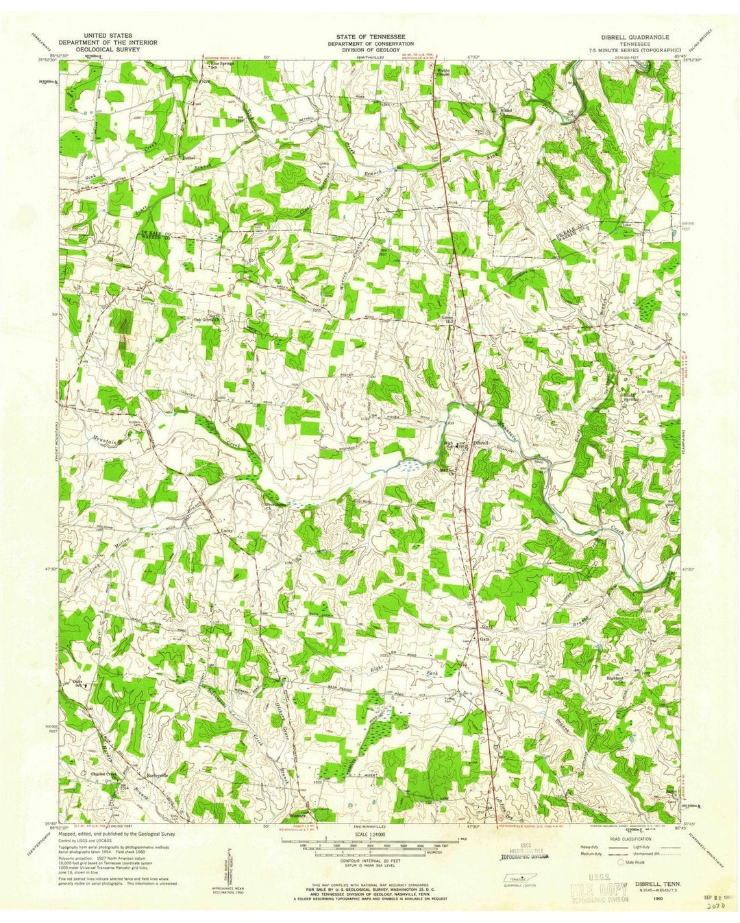 1960 Dibrell, TN - Tennessee - USGS Topographic Map
