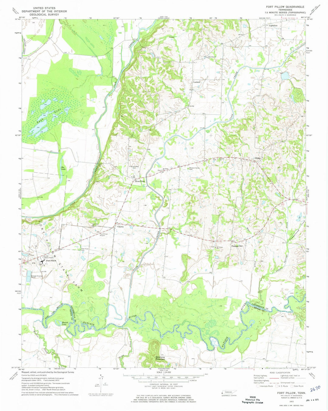 1972 Fort Pillow, TN - Tennessee - USGS Topographic Map