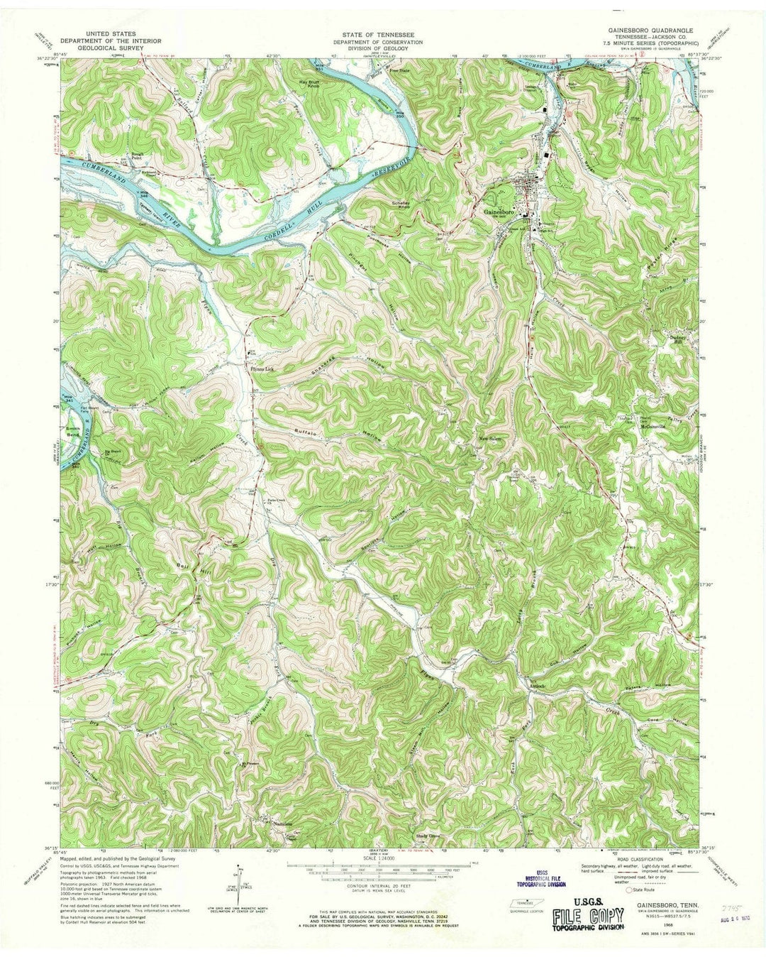 1968 Gainesboro, TN - Tennessee - USGS Topographic Map