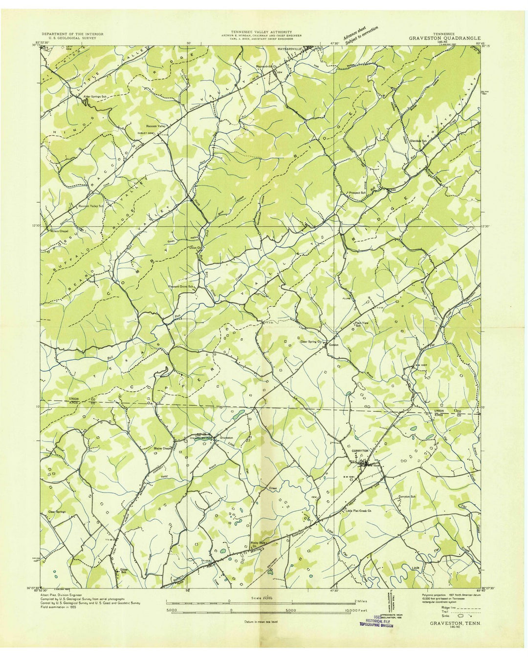 1935 Graveston, TN - Tennessee - USGS Topographic Map