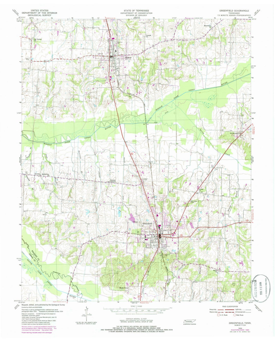 1954 Greenfield, TN - Tennessee - USGS Topographic Map