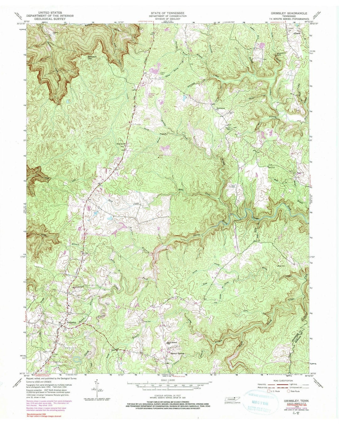1954 Grimsley, TN - Tennessee - USGS Topographic Map