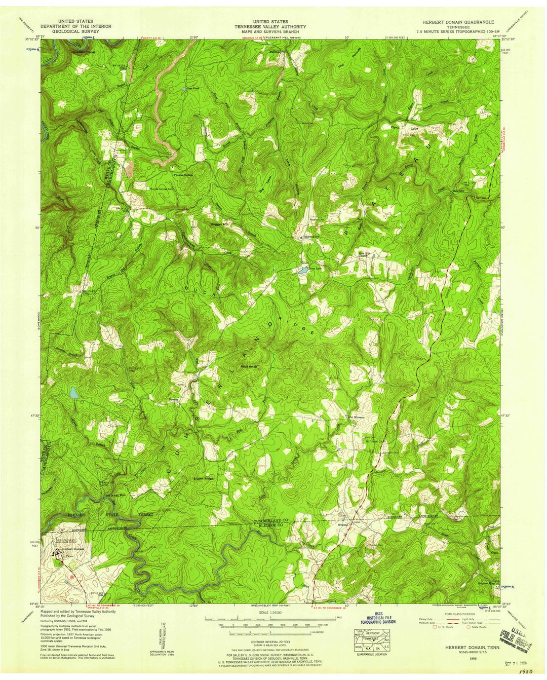 1956 Herbertomain, TN - Tennessee - USGS Topographic Map