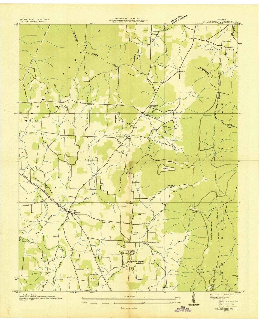 1936 Hillsboro, TN - Tennessee - USGS Topographic Map