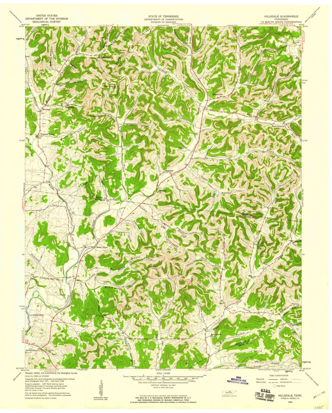 1959 Hillsdale, TN - Tennessee - USGS Topographic Map