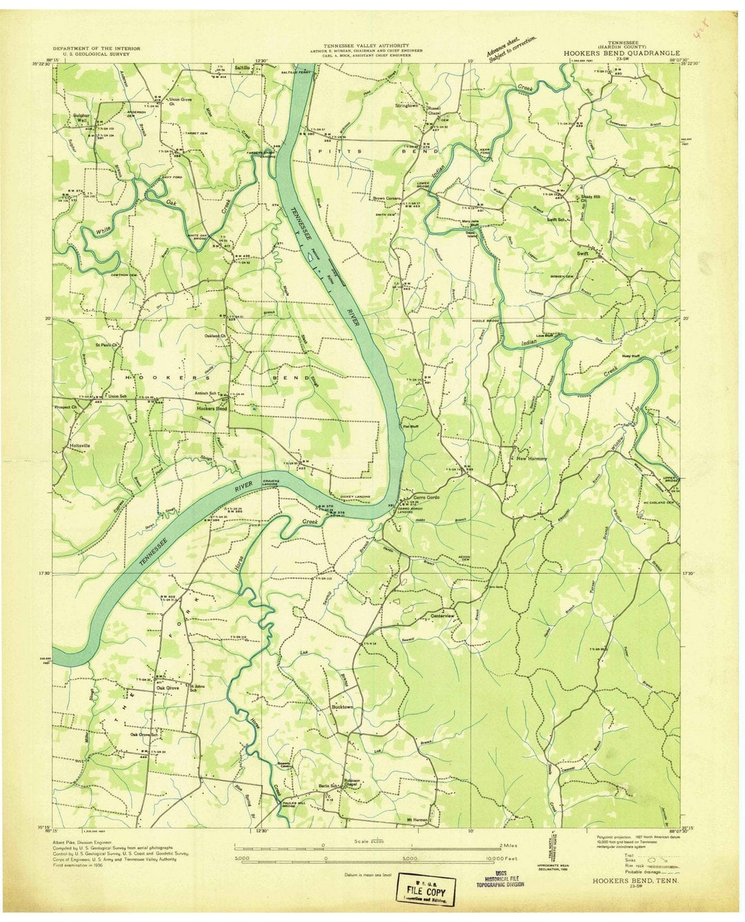 1936 Hookers Bend, TN - Tennessee - USGS Topographic Map