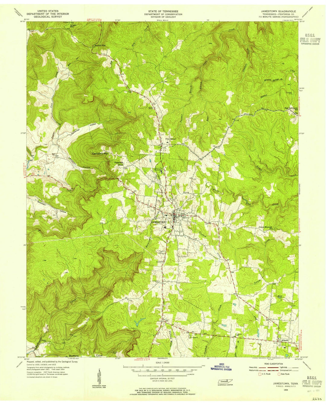 1954 Jamestown, TN - Tennessee - USGS Topographic Map