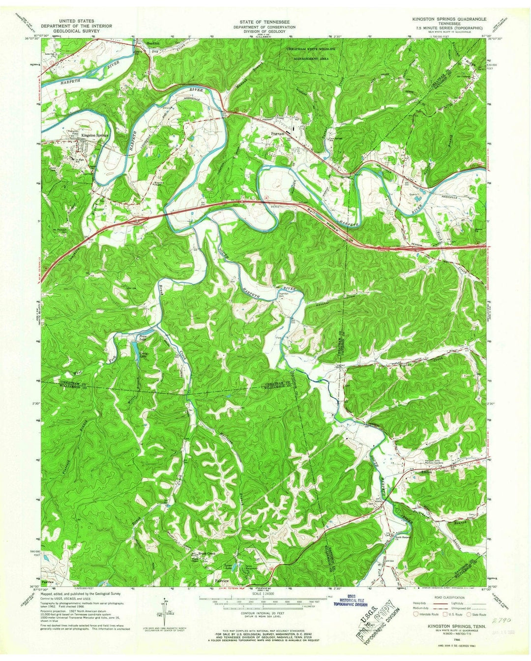 1966 Kingston Springs, TN - Tennessee - USGS Topographic Map