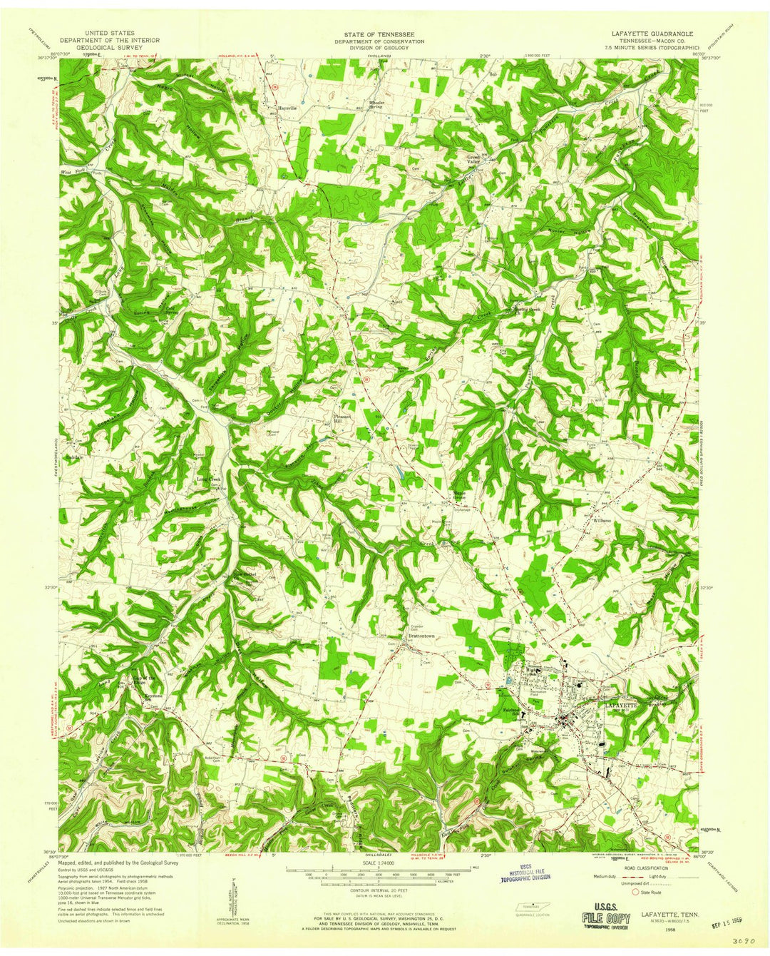 1958 Lafayette, TN - Tennessee - USGS Topographic Map
