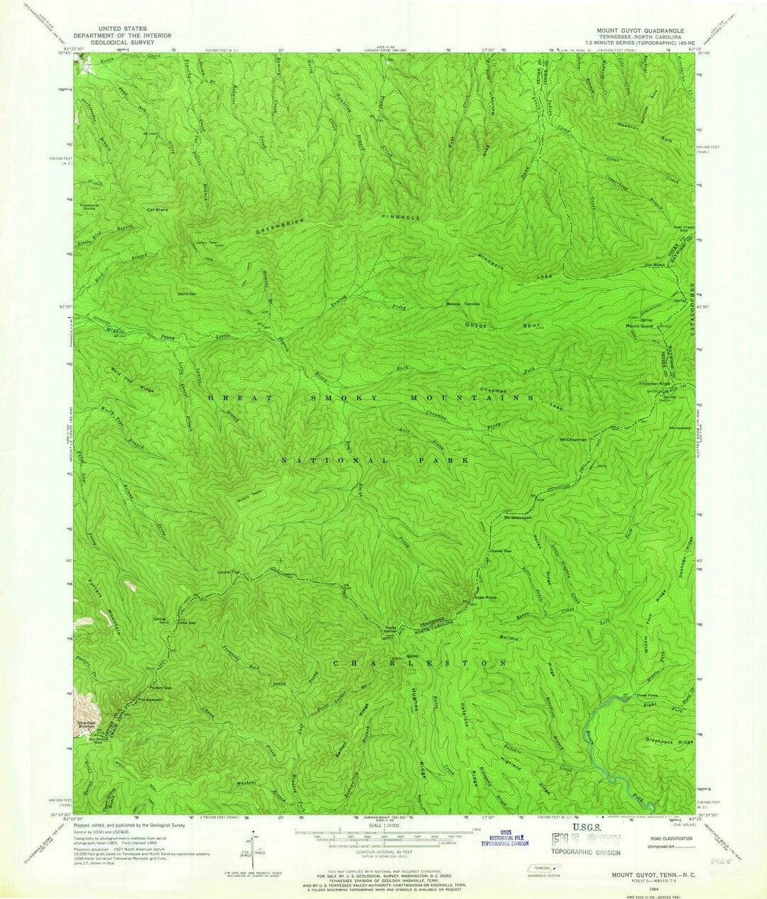 1964 Mount Guyot, TN - Tennessee - USGS Topographic Map