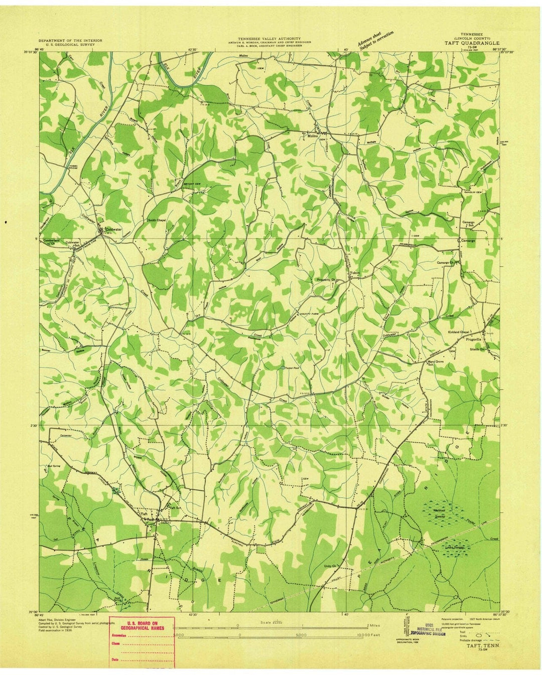 1936 TAFT, TN - Tennessee - USGS Topographic Map