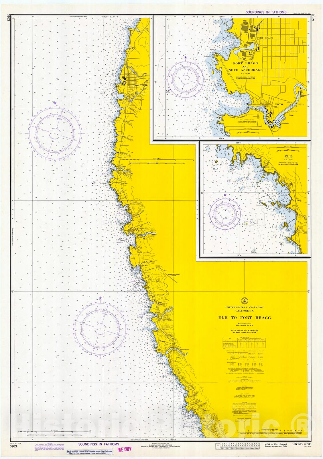 Historic Nautical Map Elk To Fort Bragg, 1973 NOAA Chart Californi