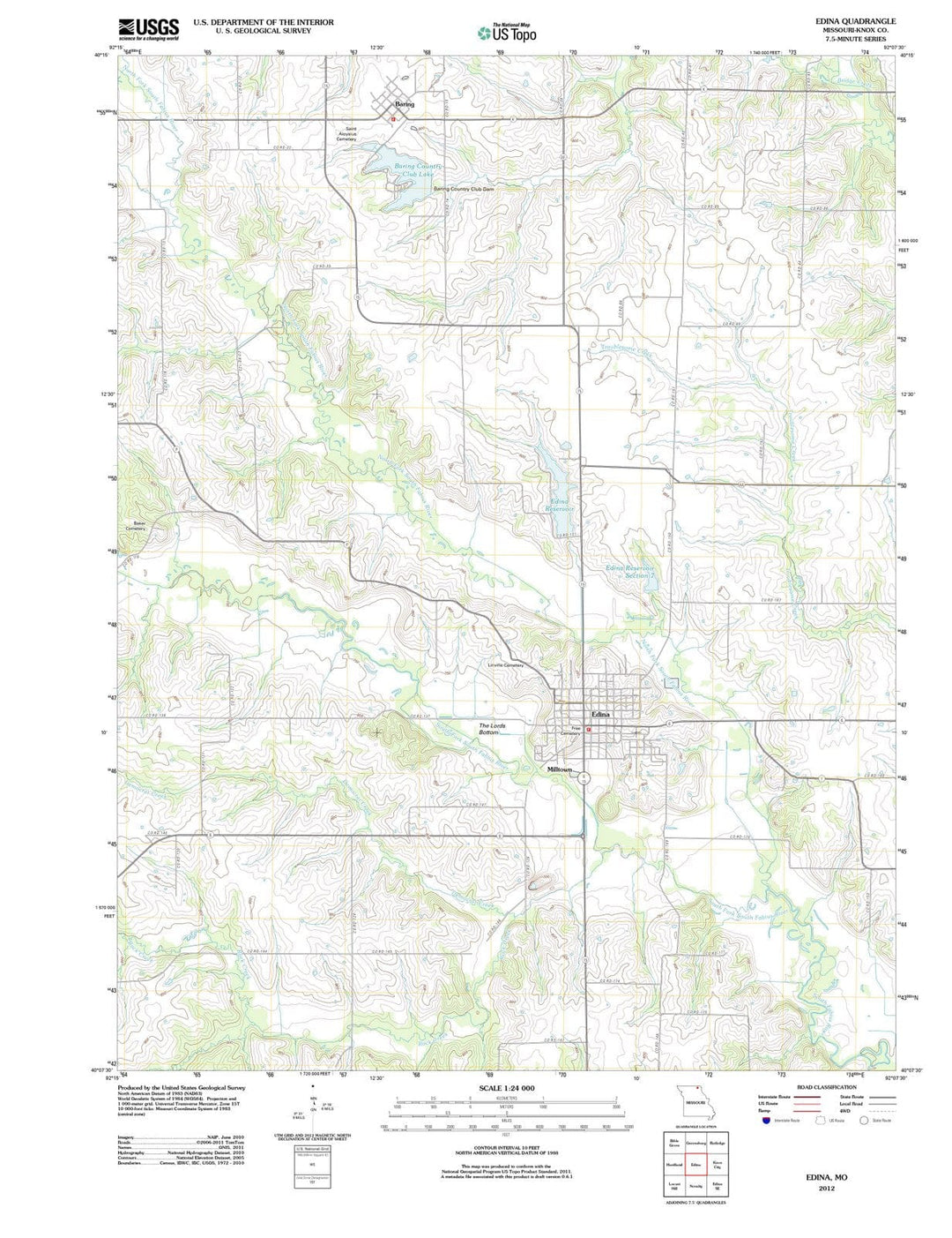 2012 Edina, MO - Missouri - USGS Topographic Map