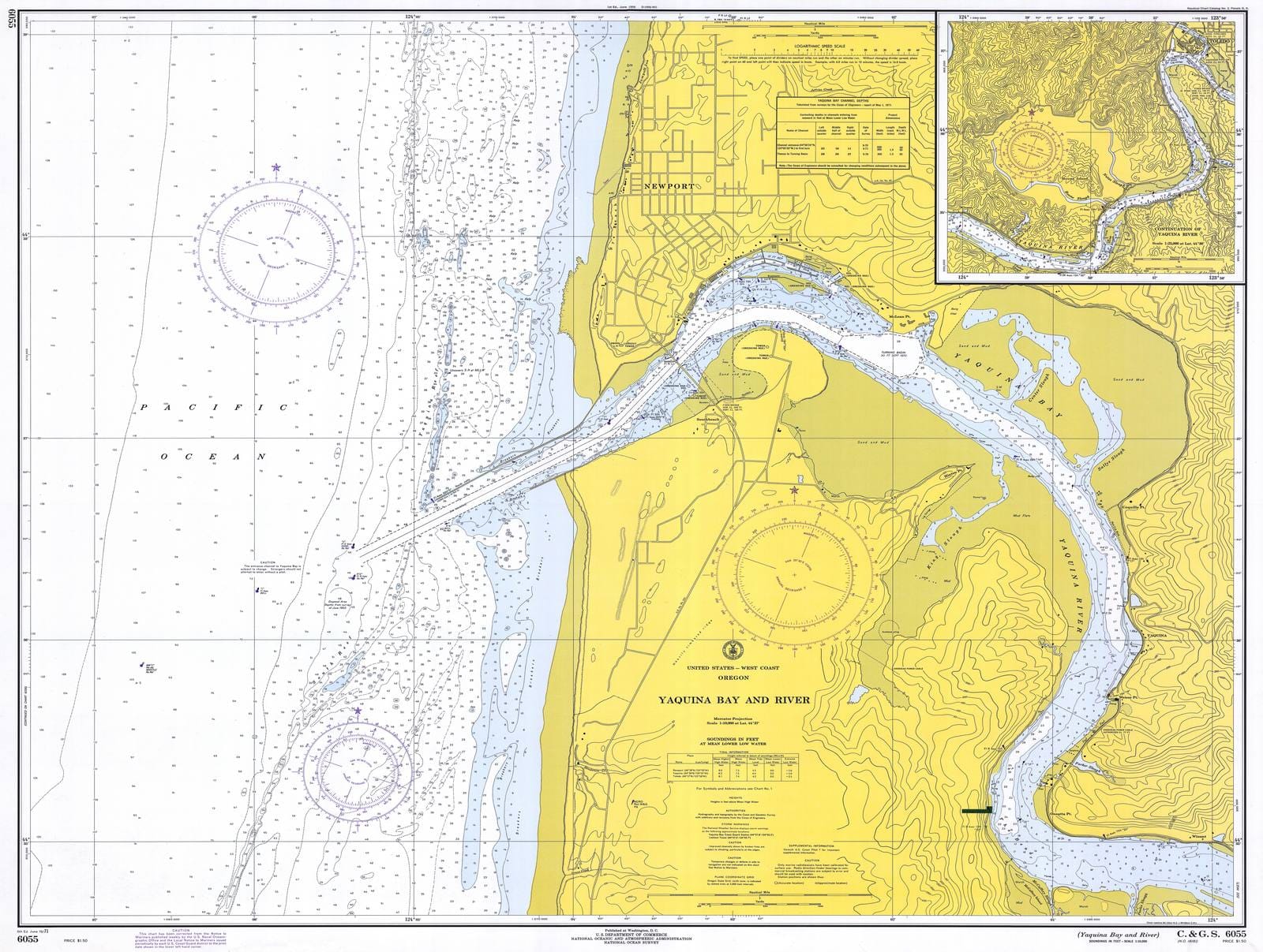 Yaquina Bay & River 1971 Nautical Chart Map Print Historic Pictoric