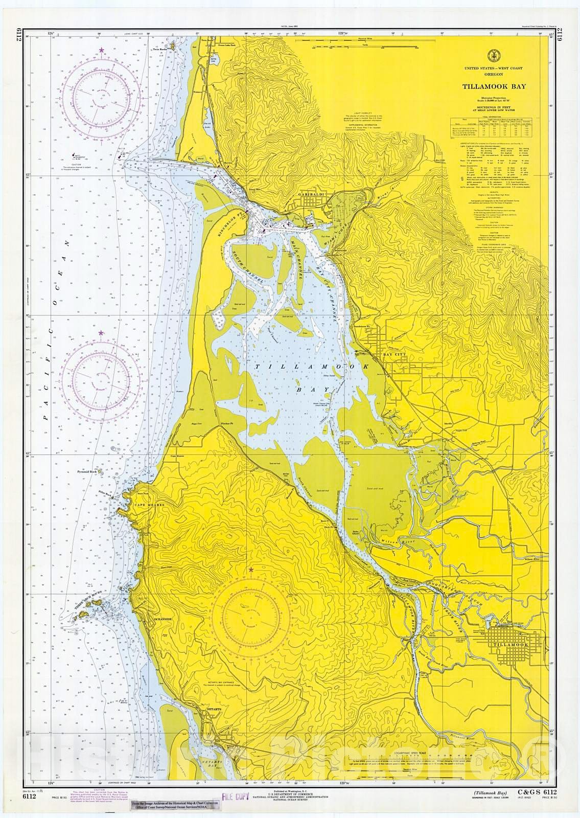Historic Nautical Map Tillamook Bay, 1971 NOAA Chart Oregon (OR
