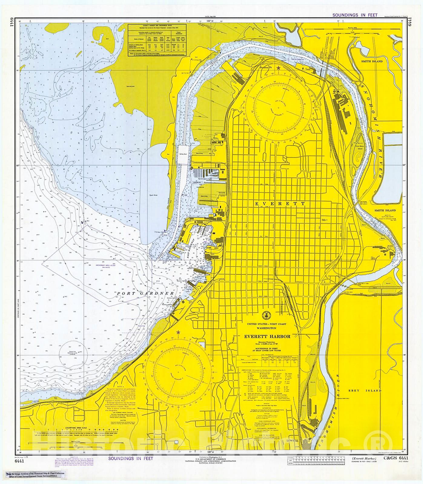 Historic Nautical Map Everett Harbor, 1973 NOAA Chart Washington