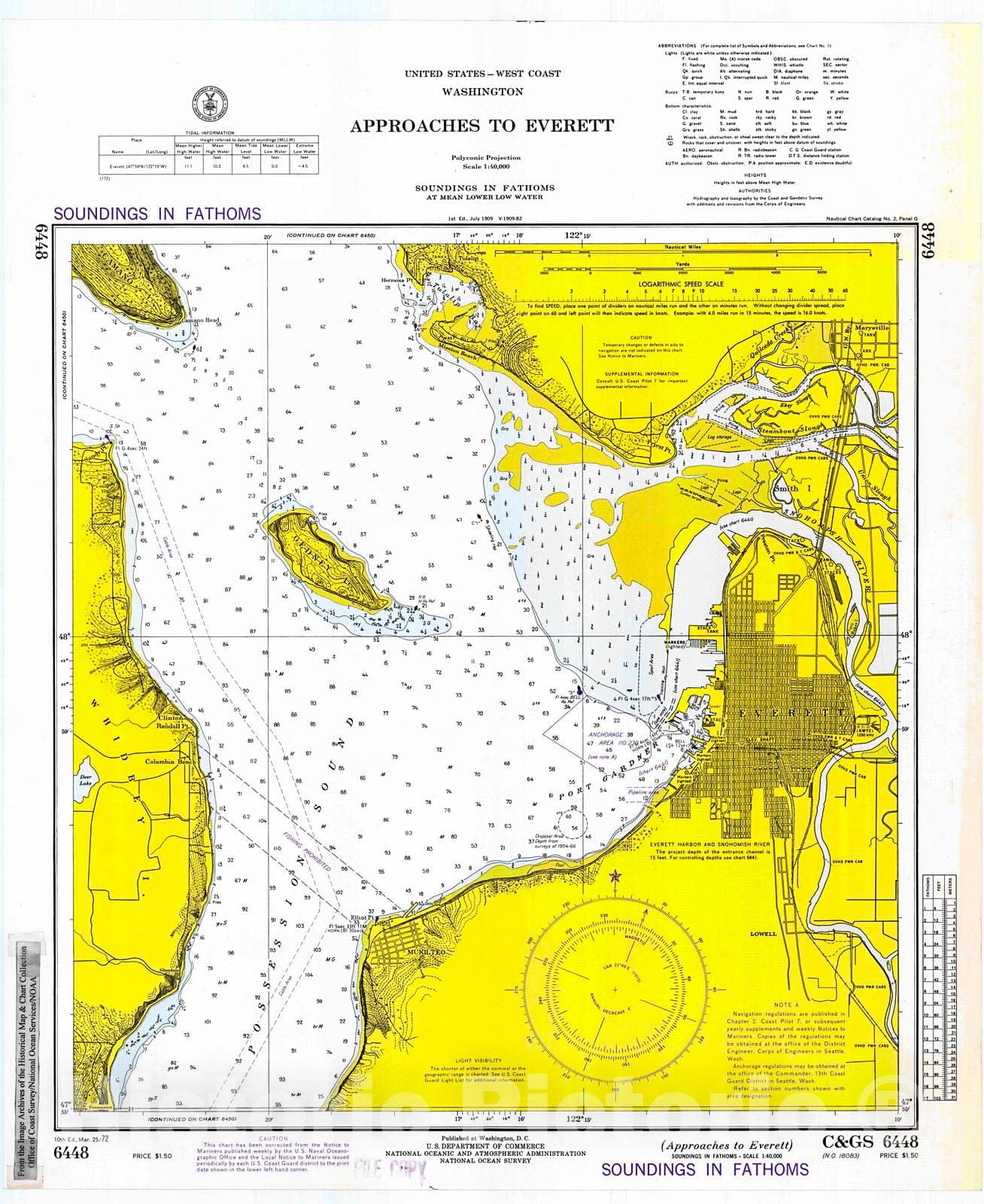 Historic Nautical Map Everett Harbor, 1972 NOAA Chart Washington