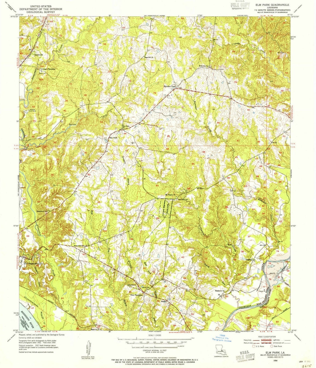 1954 Elm Park, LA - Louisiana - USGS Topographic Map