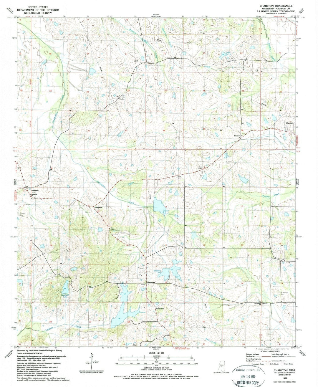 1988 Charlton, MS - Mississippi - USGS Topographic Map
