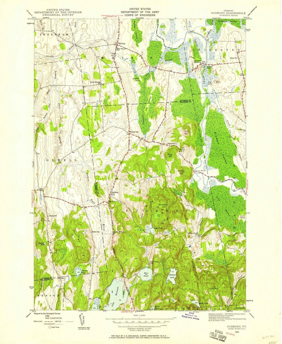 1946 Sudbury, VT - Vermont - USGS Topographic Map