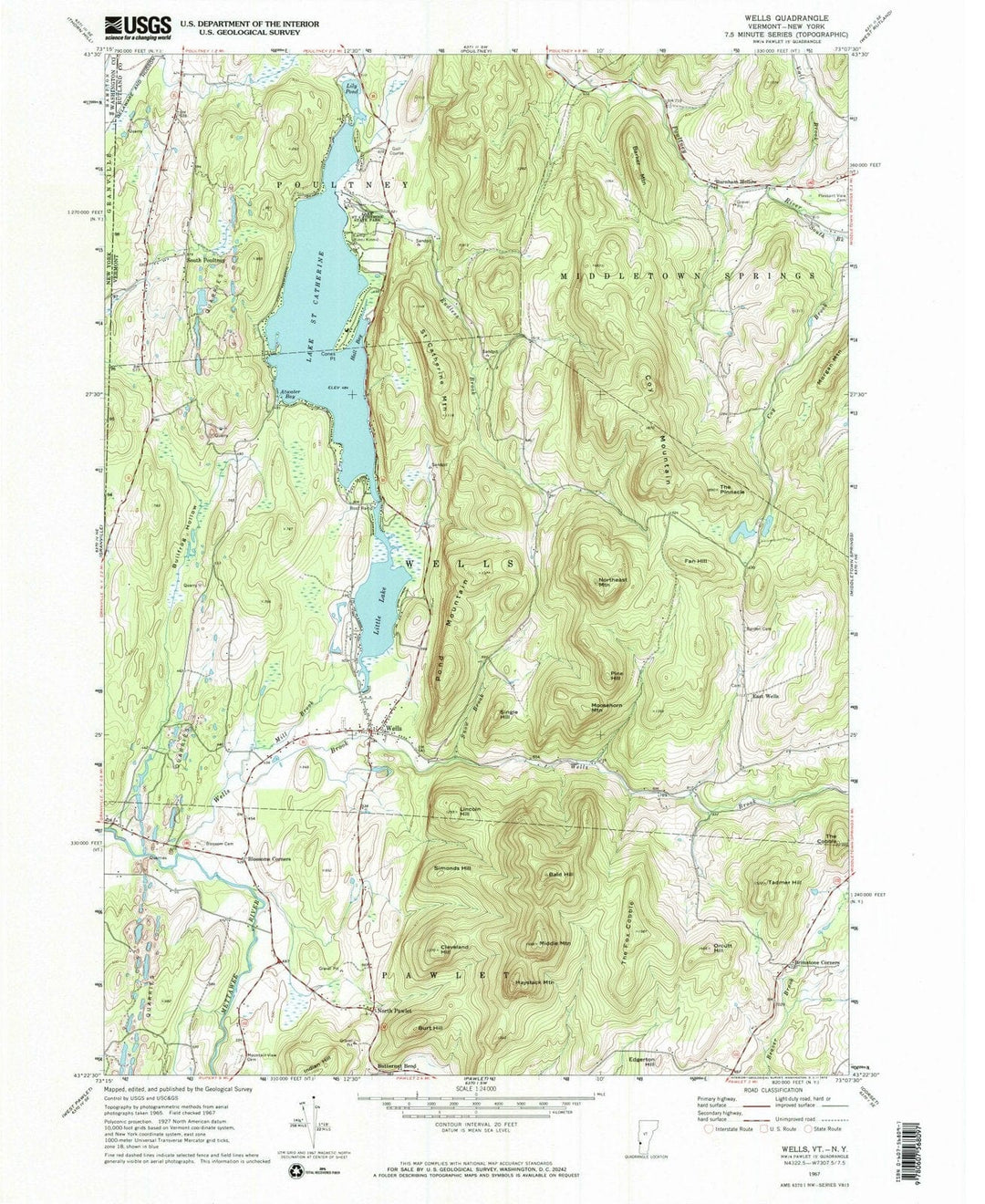 1967 Wells, VT - Vermont - USGS Topographic Map