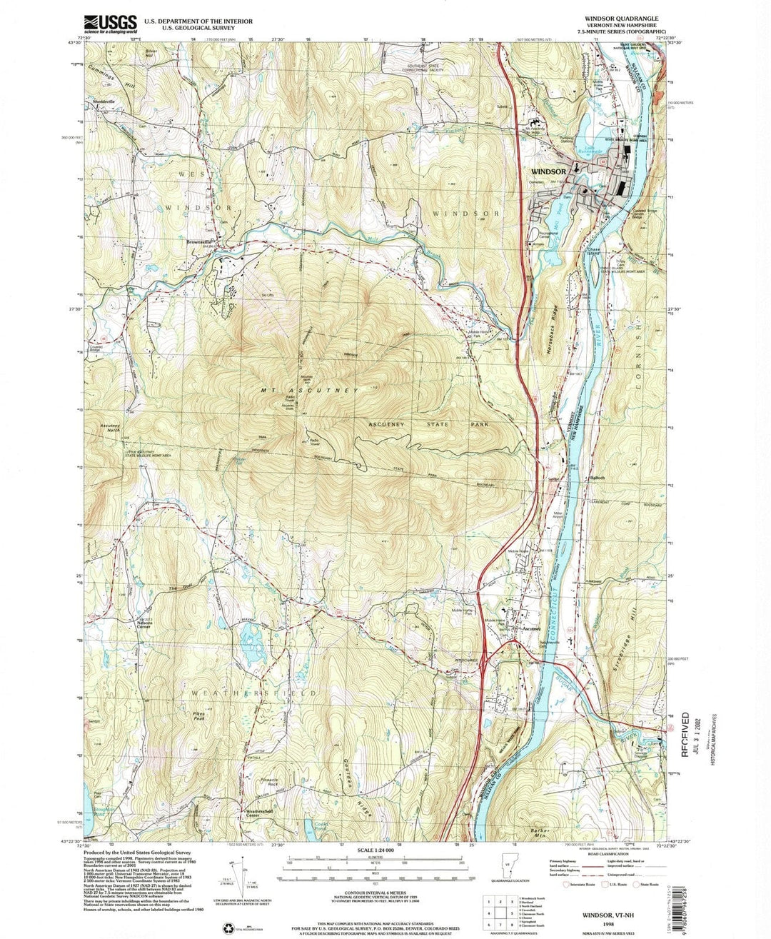 1998 Windsor, VT - Vermont - USGS Topographic Map