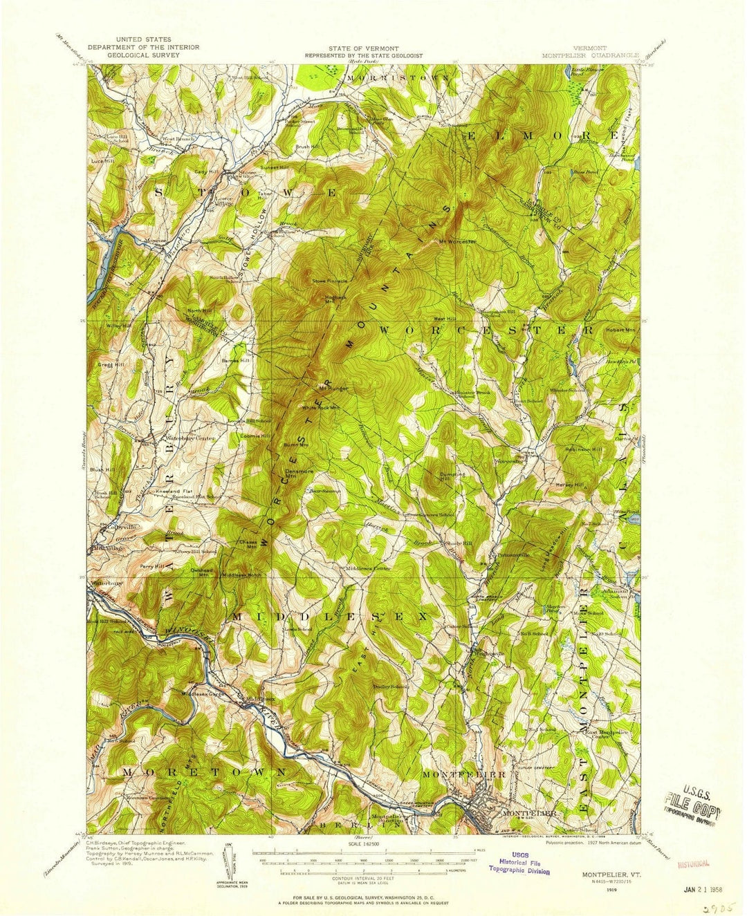 1919 Montpelier, VT - Vermont - USGS Topographic Map