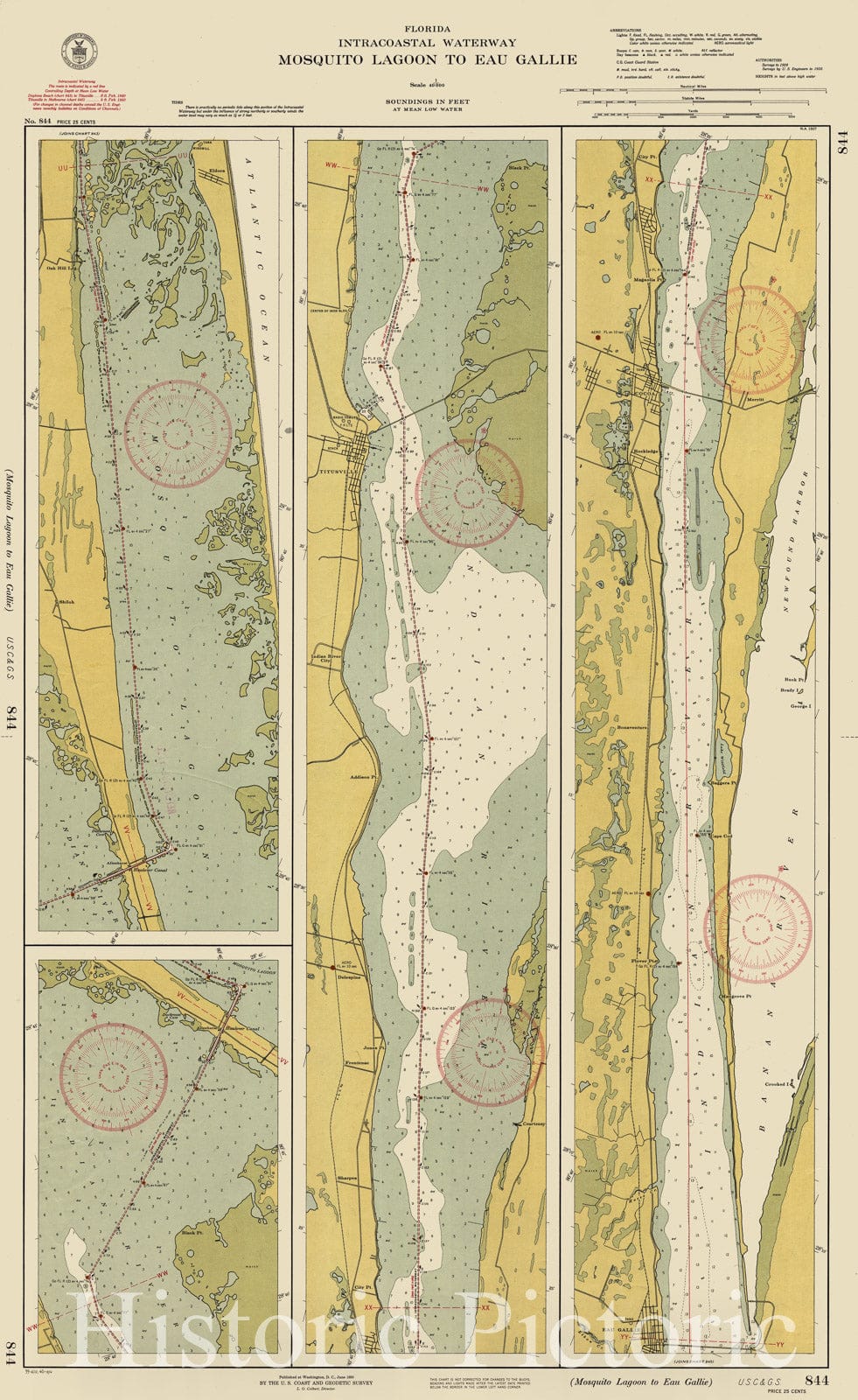 Historic Nautical Map Mosquito Lagoon To Eau Gallie, 1940 NOAA Chart