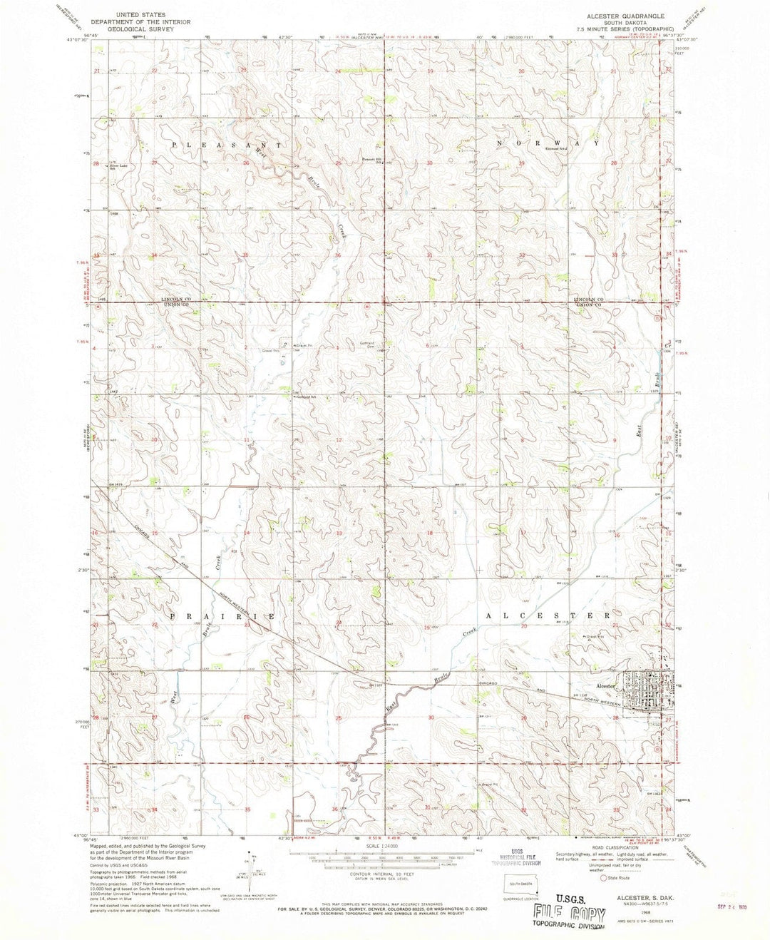 1968 Alcester, SD - South Dakota - USGS Topographic Map
