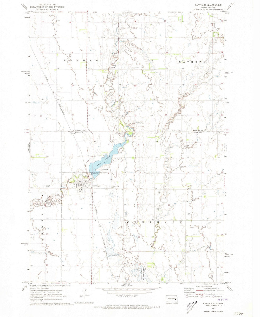 1971 Carthage, SD - South Dakota - USGS Topographic Map
