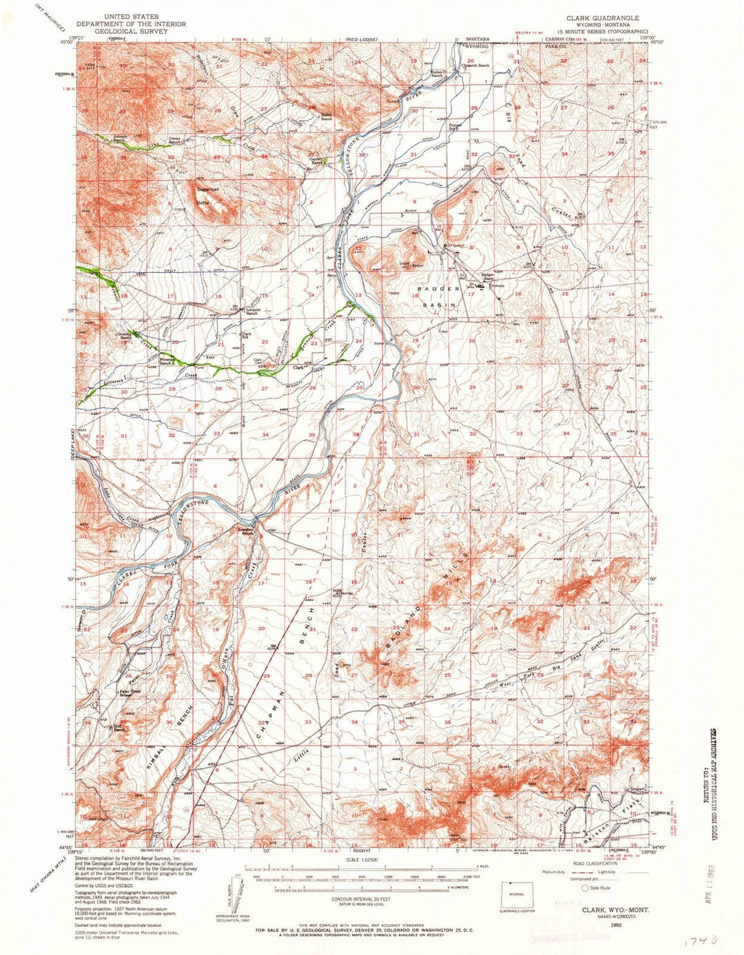 1950 Clark, WY - Wyoming - USGS Topographic Map