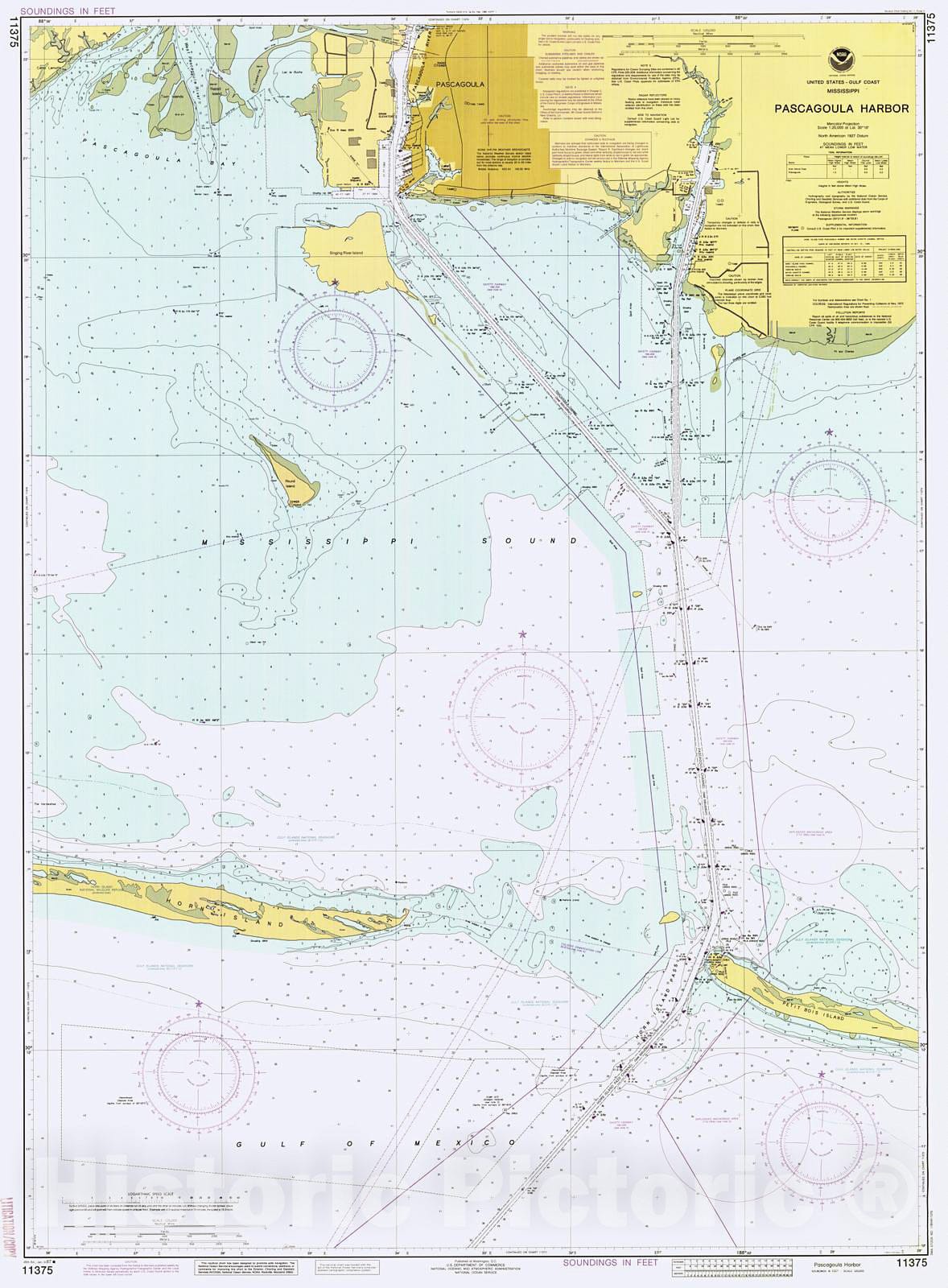 Historic Nautical Map Pascagoula Harbor, 1987 NOAA Chart Mississip