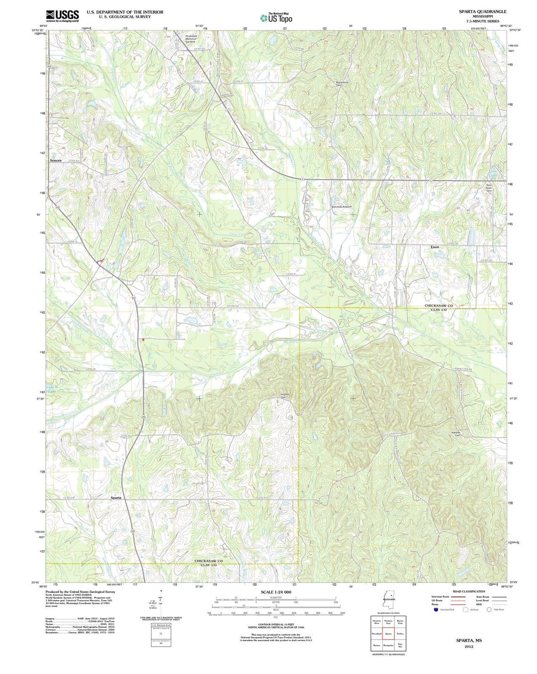 2012 Sparta, MS - Mississippi - USGS Topographic Map
